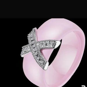 Fashion Pink Ceramic CZ Ring Size 6,7,8